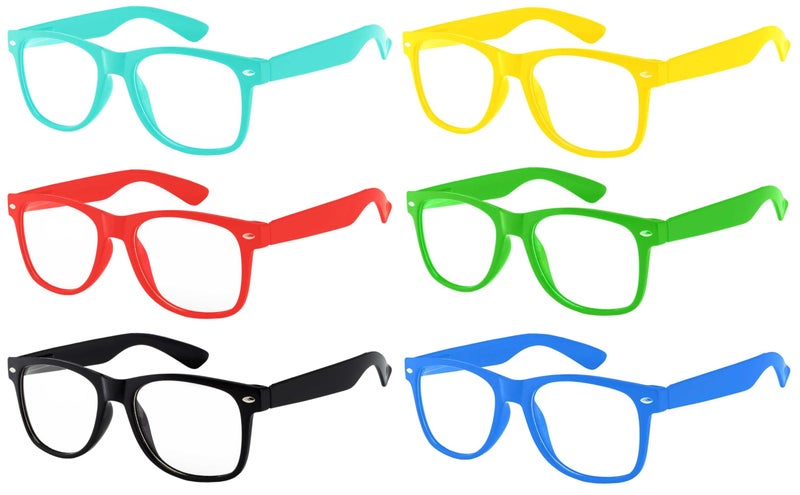 OWL Retro 80's Classic Vintage Sunglasses with Clear Lens Frame Color - Turquoise White Black Pink Blue Red - 6 Pack OWL Â® - Image 1